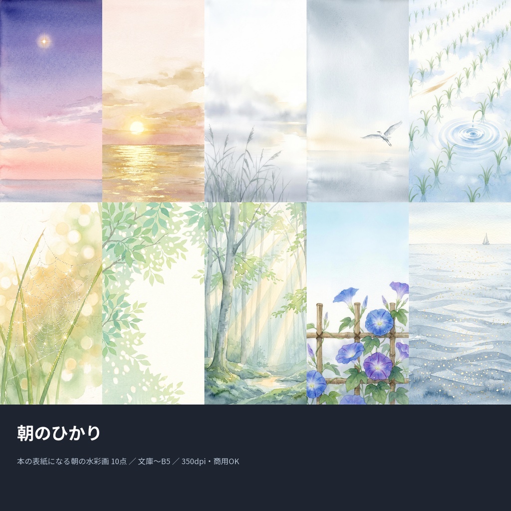 朝のひかり|本の表紙になる朝の水彩画10点(文庫〜B5・350dpi・商用OK)