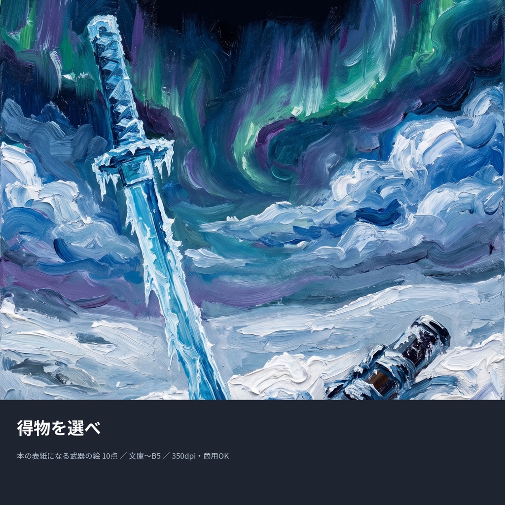 得物を選べ|本の表紙になる武器の絵10点(文庫〜B5・350dpi・商用OK)
