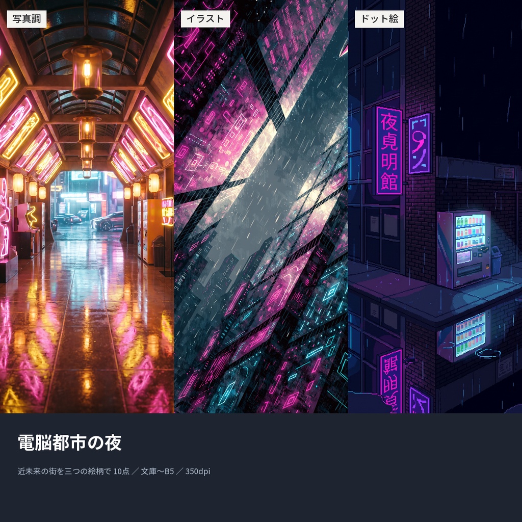 電脳都市の夜|本の表紙になる近未来都市の絵10点(文庫〜B5・350dpi・商用OK)