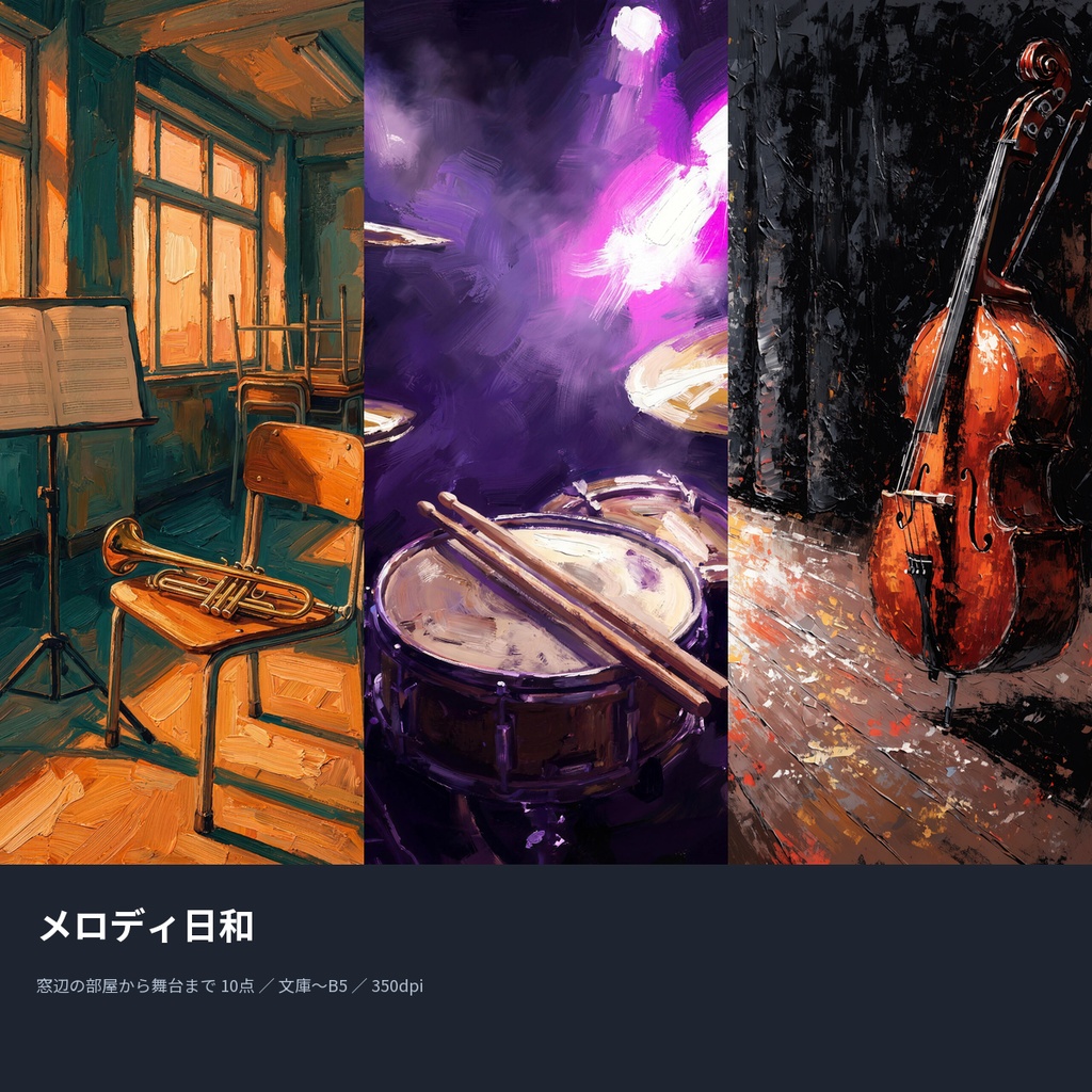 メロディ日和|本の表紙になる音楽の絵10点(文庫〜B5・350dpi・商用OK)