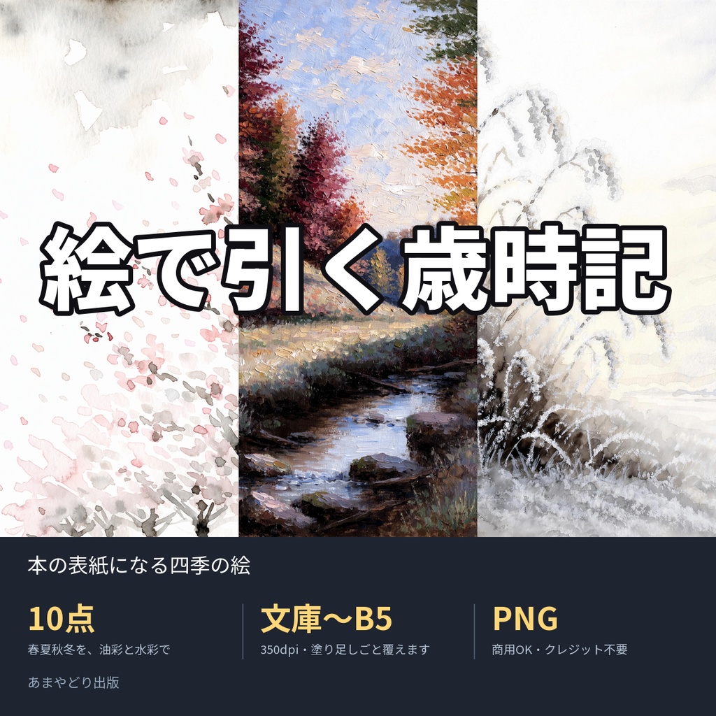絵で引く歳時記|本の表紙になる四季の絵10点(文庫〜B5・350dpi・商用OK)