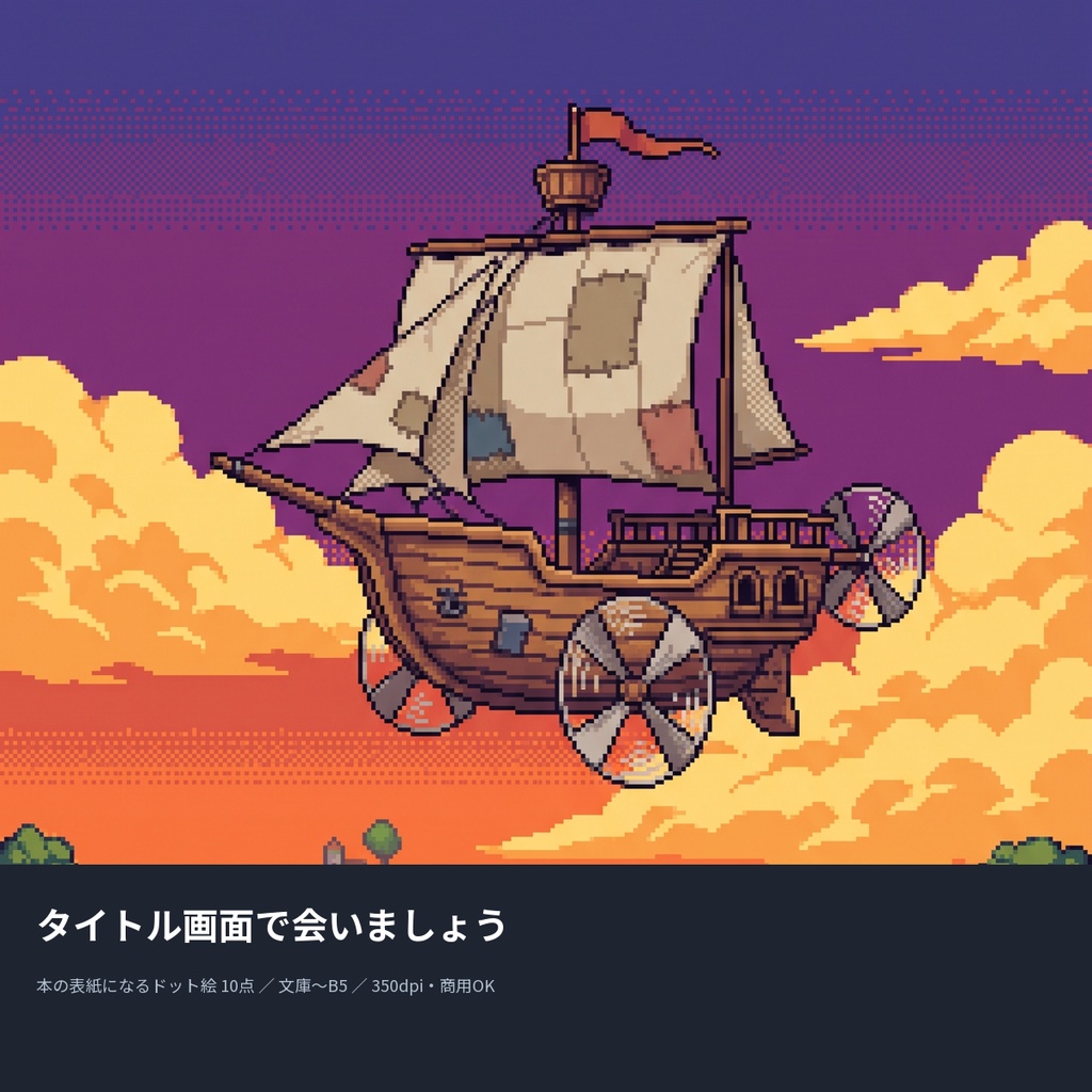 タイトル画面で会いましょう|本の表紙になるドット絵10点(文庫〜B5・350dpi・商用OK)