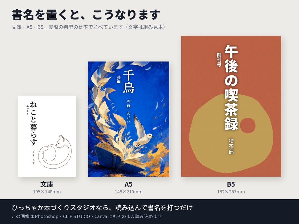 【無料】表紙プリセット 高解像度版|表紙の絵84点+本文の帯2点(文庫〜B5・350dpi・商用OK)