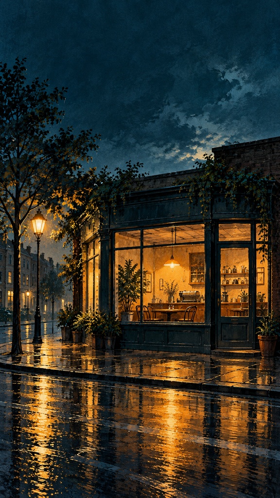 雨の日の喫茶店|スマホ壁紙5枚セット【AI生成・PNG】