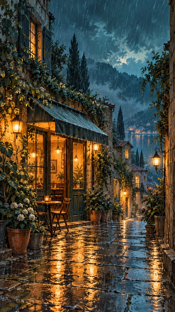 雨の日の喫茶店|スマホ壁紙5枚セット【AI生成・PNG】