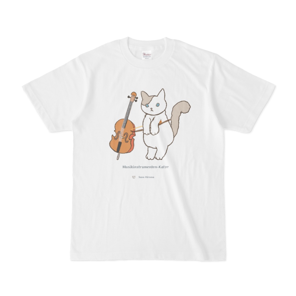 楽器ねこチェロ(気持ち次第でコンバス)とバイオリン(気持ち次第でビオラ)Tシャツ
