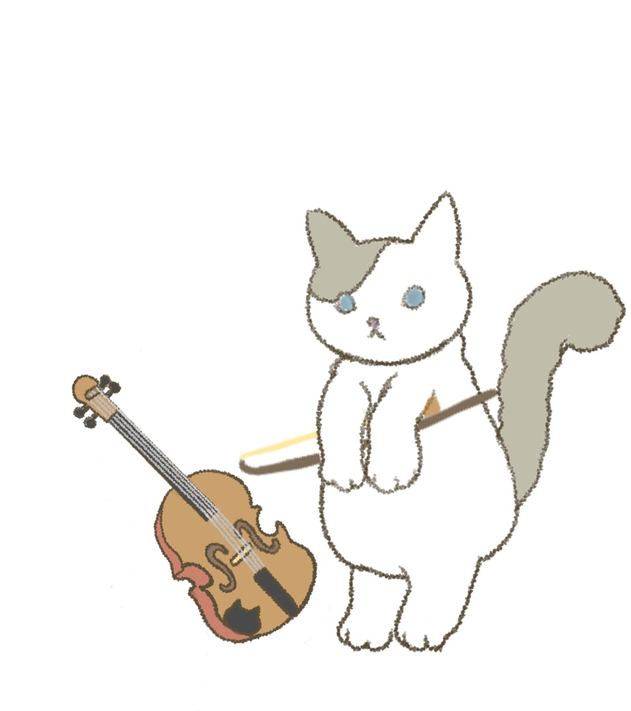 楽器ねこチェロ(気持ち次第でコンバス)とバイオリン(気持ち次第でビオラ)Tシャツ
