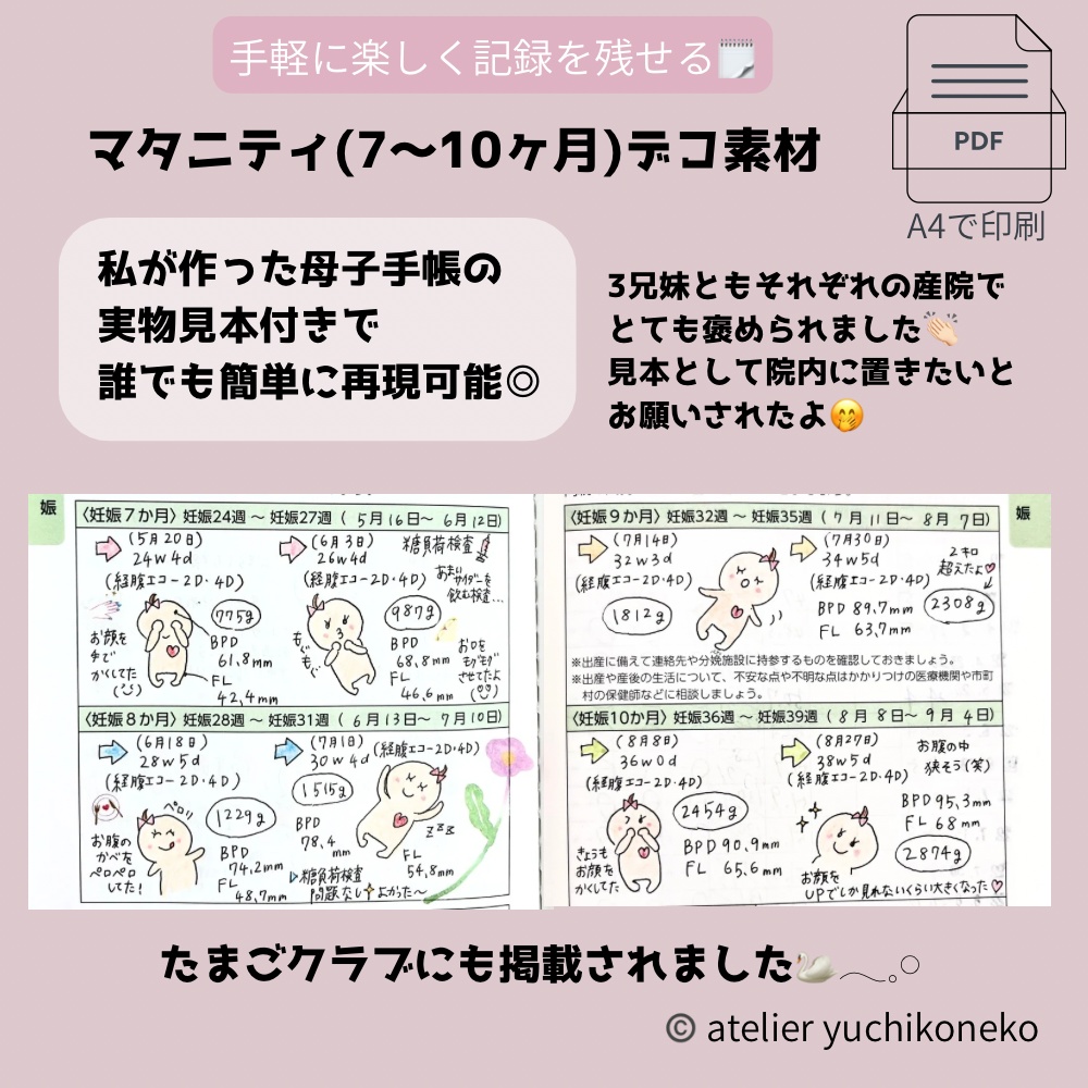 【2種セット】母子手帳・マタニティ(3〜10ヶ月)デコ素材🎀女の子ver【お得セット】