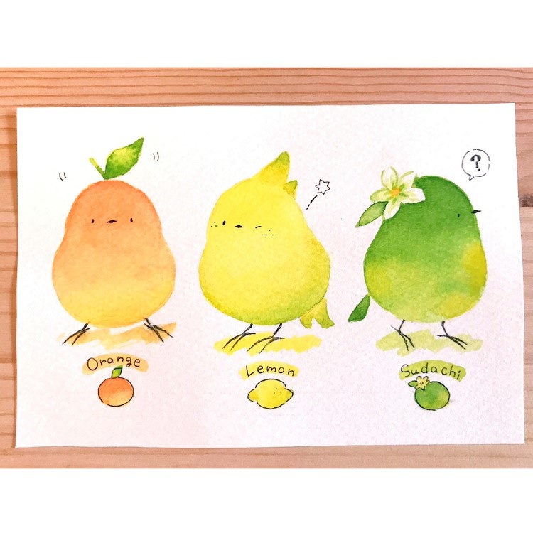 ポストカード原画「柑橘ことり」