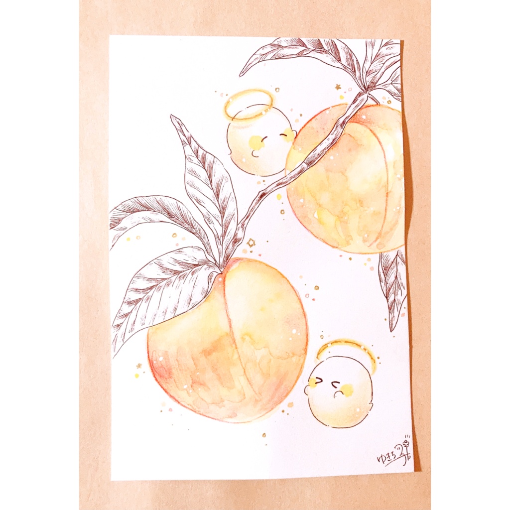 ポストカード原画「お月様が育てた桃」