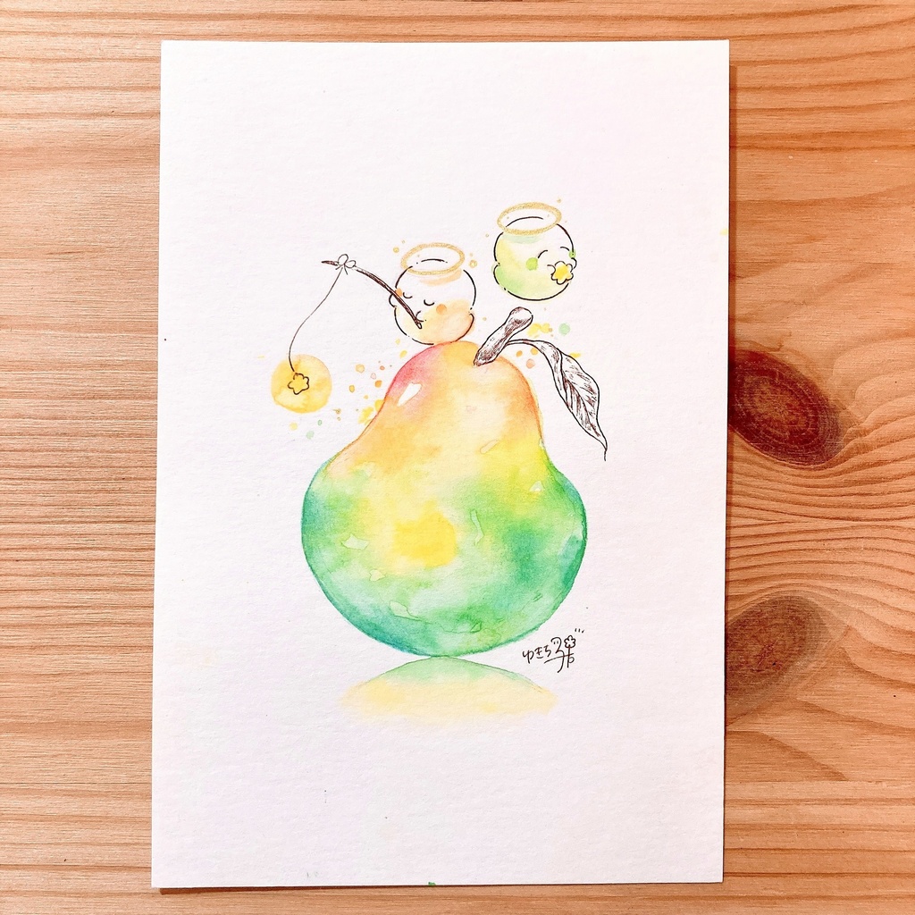 ポストカード原画「天使の星釣り」