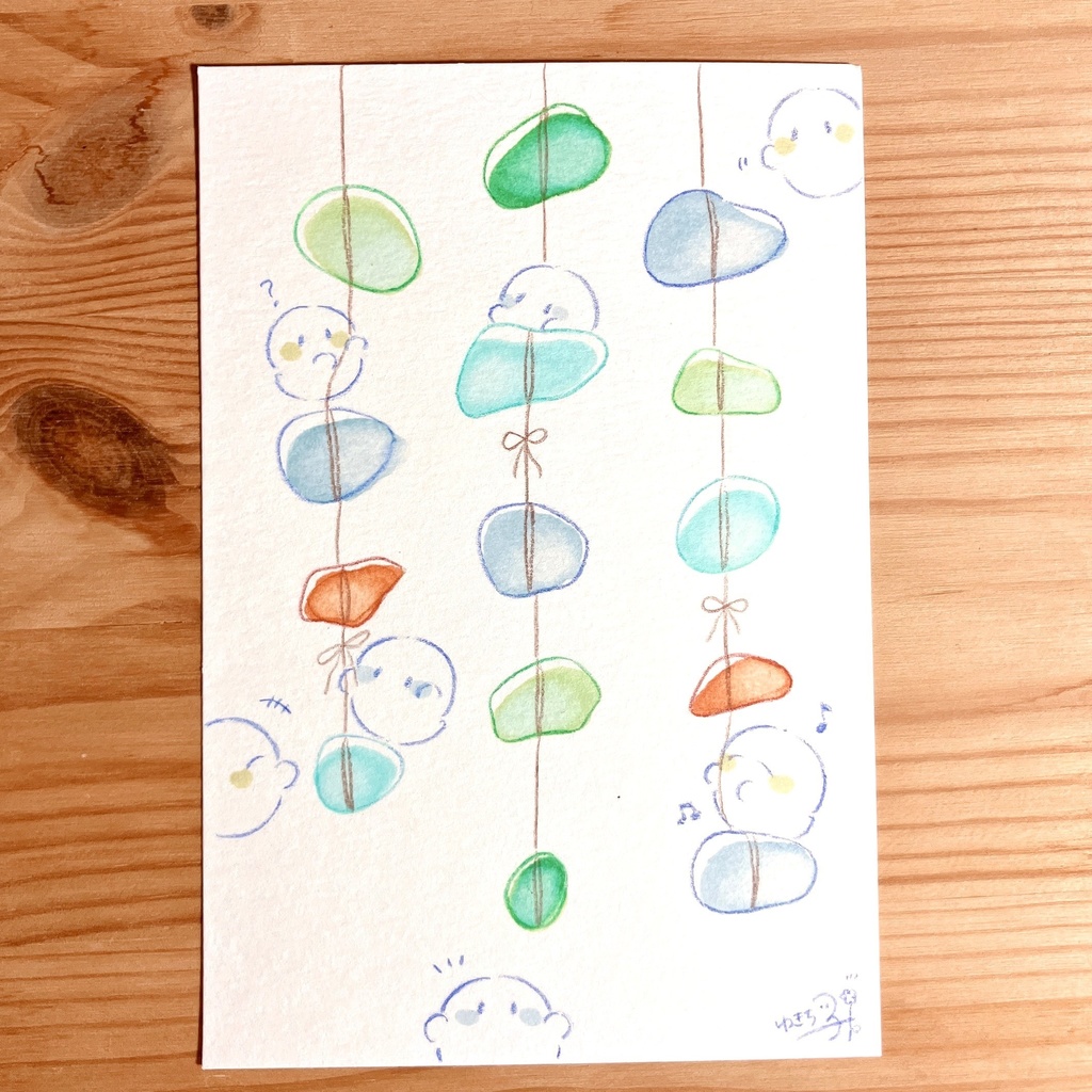 ポストカード原画「おばけとシーグラス」