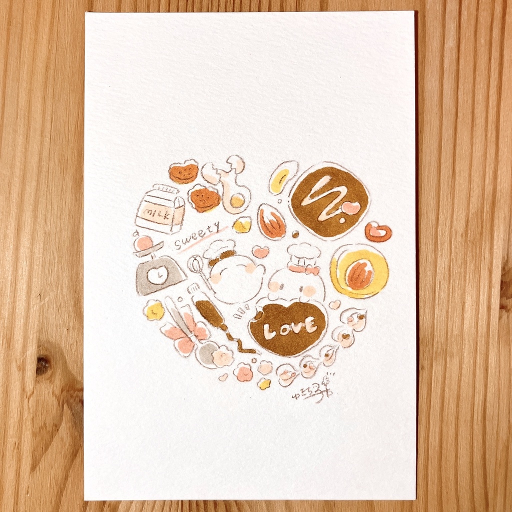 ポストカード原画「チョコと大好き」