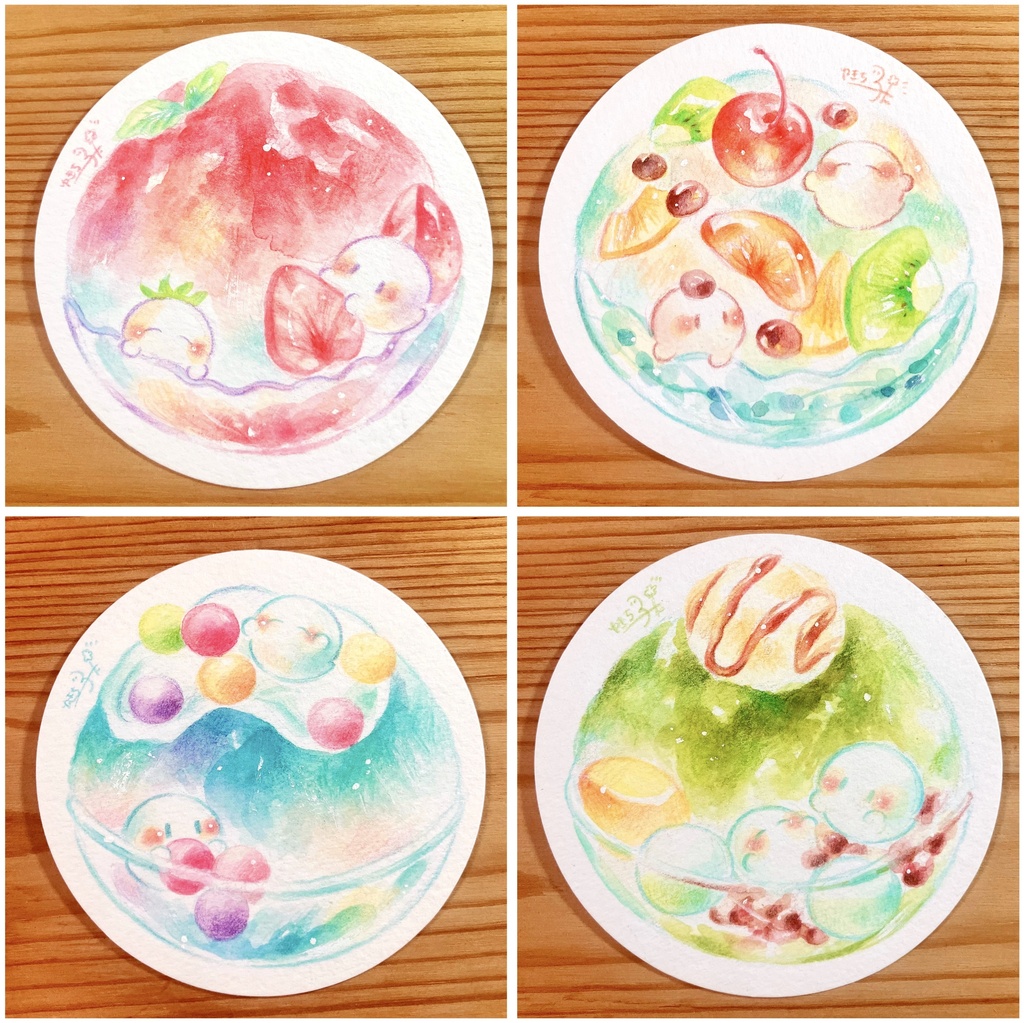 てのひらサイズの原画「おばけとかき氷」