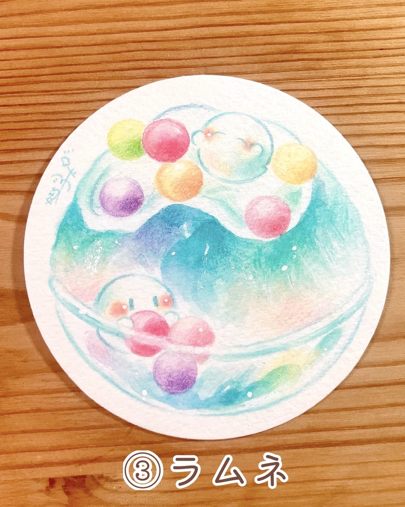 てのひらサイズの原画「おばけとかき氷」