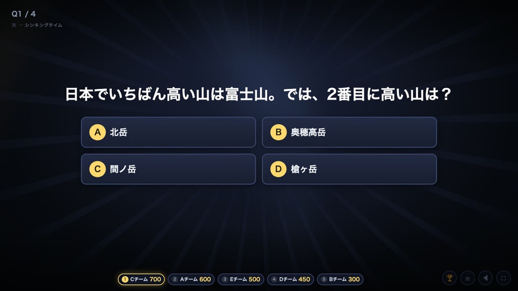 忘年会・新年会のクイズ大会アプリ QUIZ NIGHT【無料デモ版】スマホ不要・番組風クイズ大会をそのまま体験
