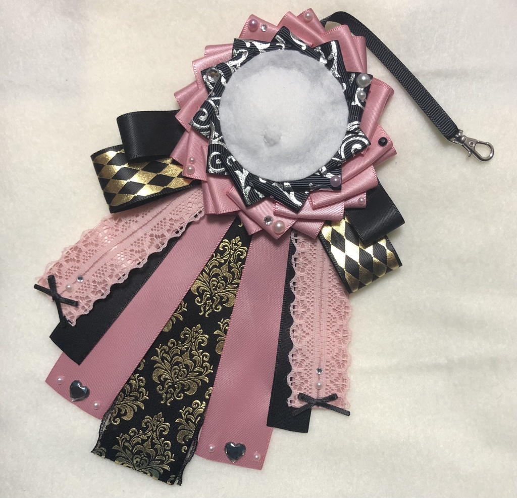 缶バッジ用ロゼット 54ミリ 57ミリ ピンク くすみピンク 黒 金 地雷系