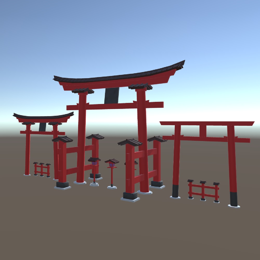 VRChat向け3Dモデル 鳥居・灯籠セット