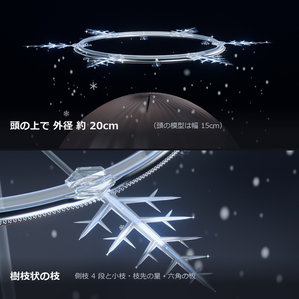 雪の結晶ヘイロー ― パーティクル0で雪が舞い、音で光る【VRChat想定・MA対応】