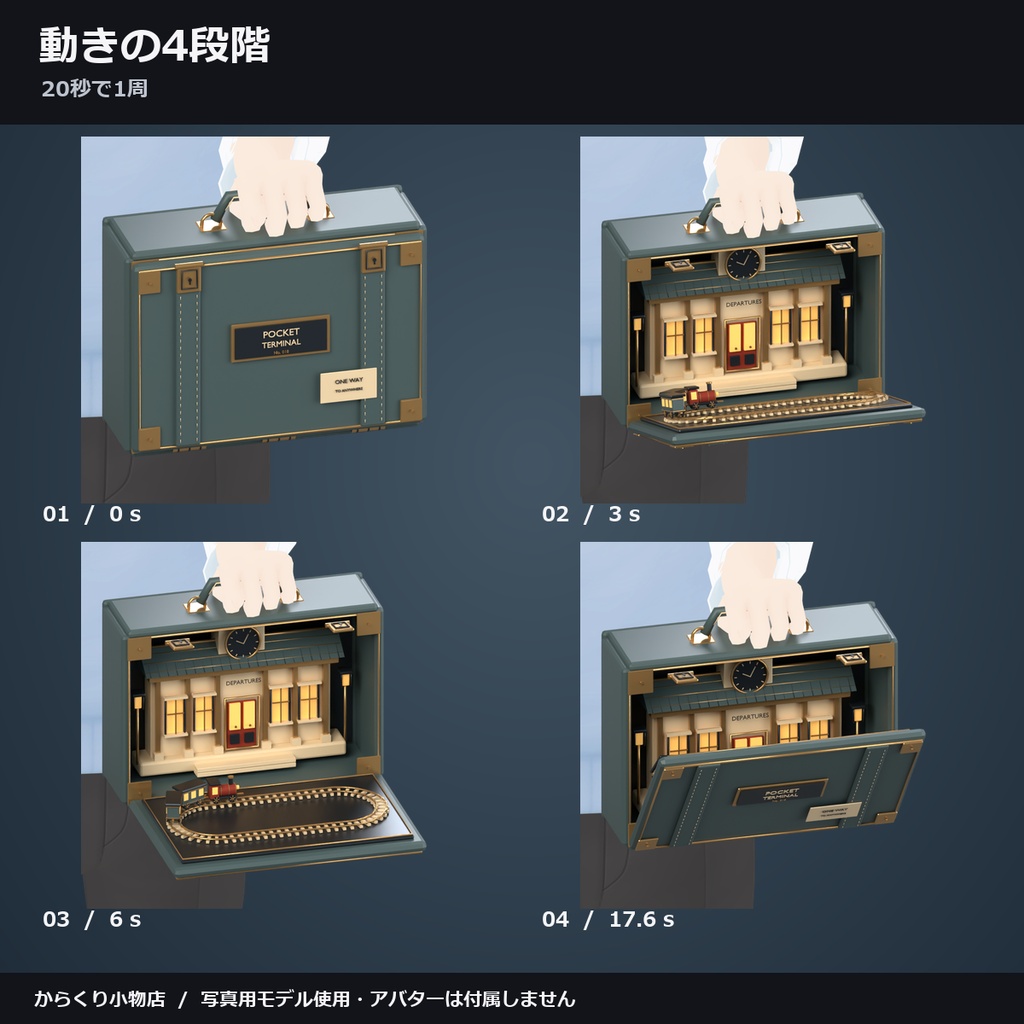 【しなの・ショコラ・キプフェル対応】旅する駅舎鞄 ― 鞄が開き、駅舎を列車が巡る【VRChat想定・MA対応・△19,136】