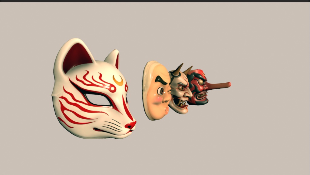 【VRChat対応】お面セット(天狗、般若、ひょっとこ、狐)