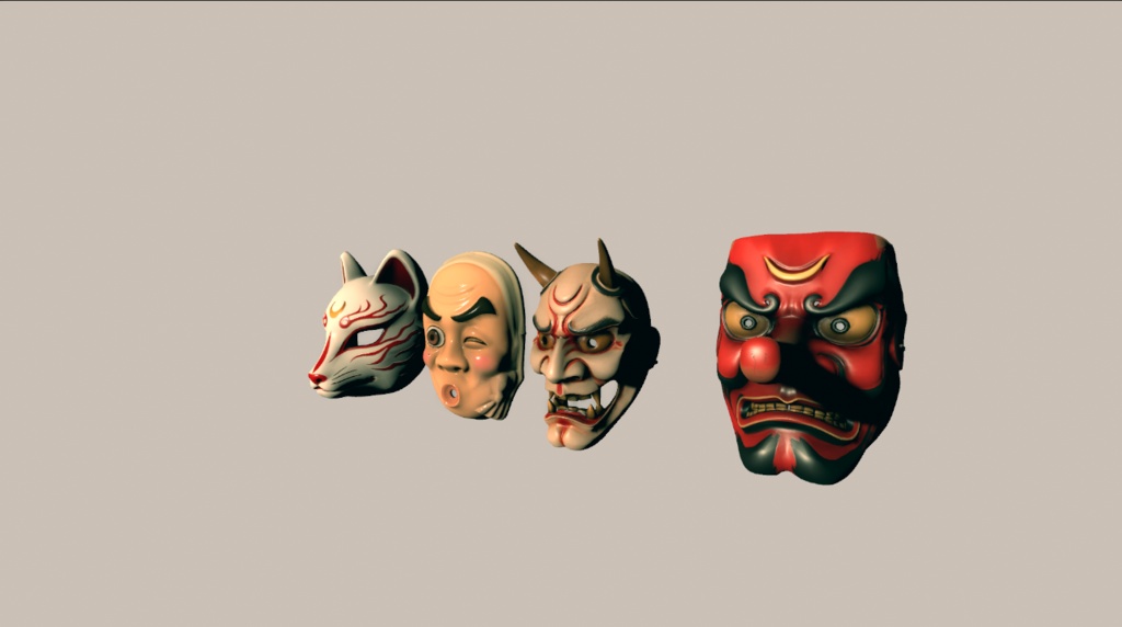 【VRChat対応】お面セット(天狗、般若、ひょっとこ、狐)