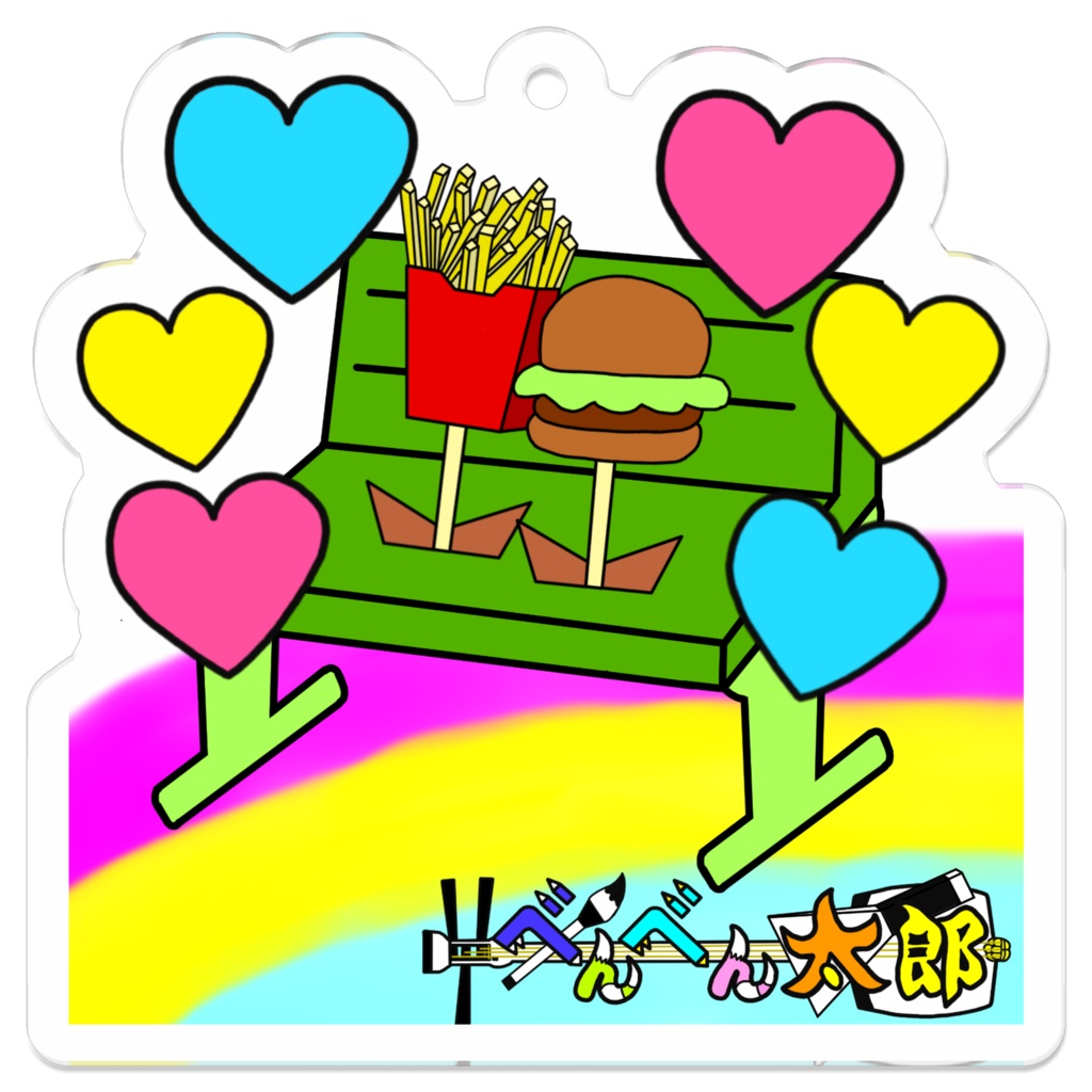 ポテト花とハンバーガー花のアクリルキーホルダー（ロゴあり）