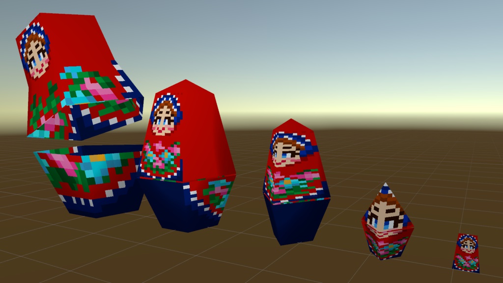 【△100】100ポリゴン マトリョーシカ(5体入れ子) 展開アニメーション付き