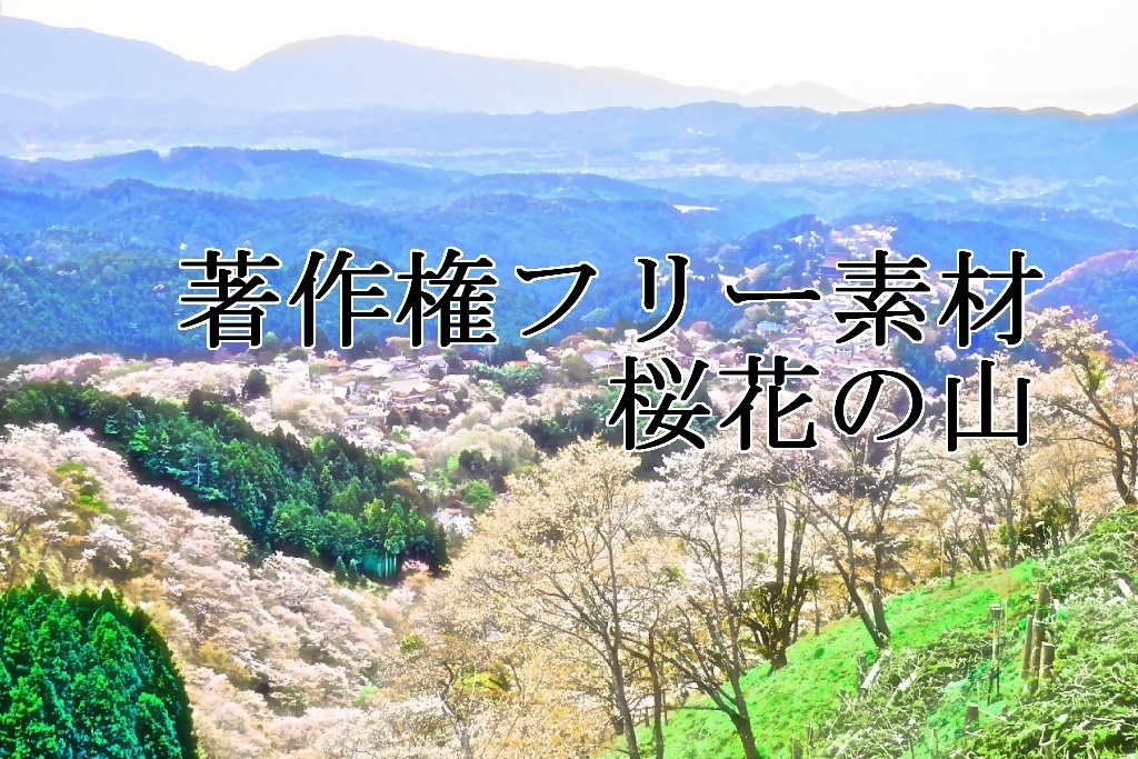 著作権フリー素材（桜花の山）