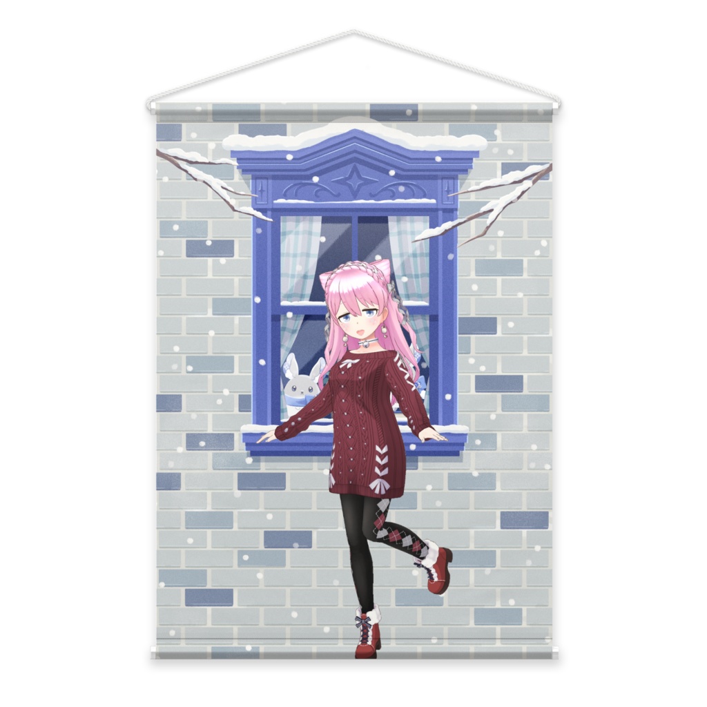 【おやまのるいにゃん】12月冬コーデ-タペストリー-G0138