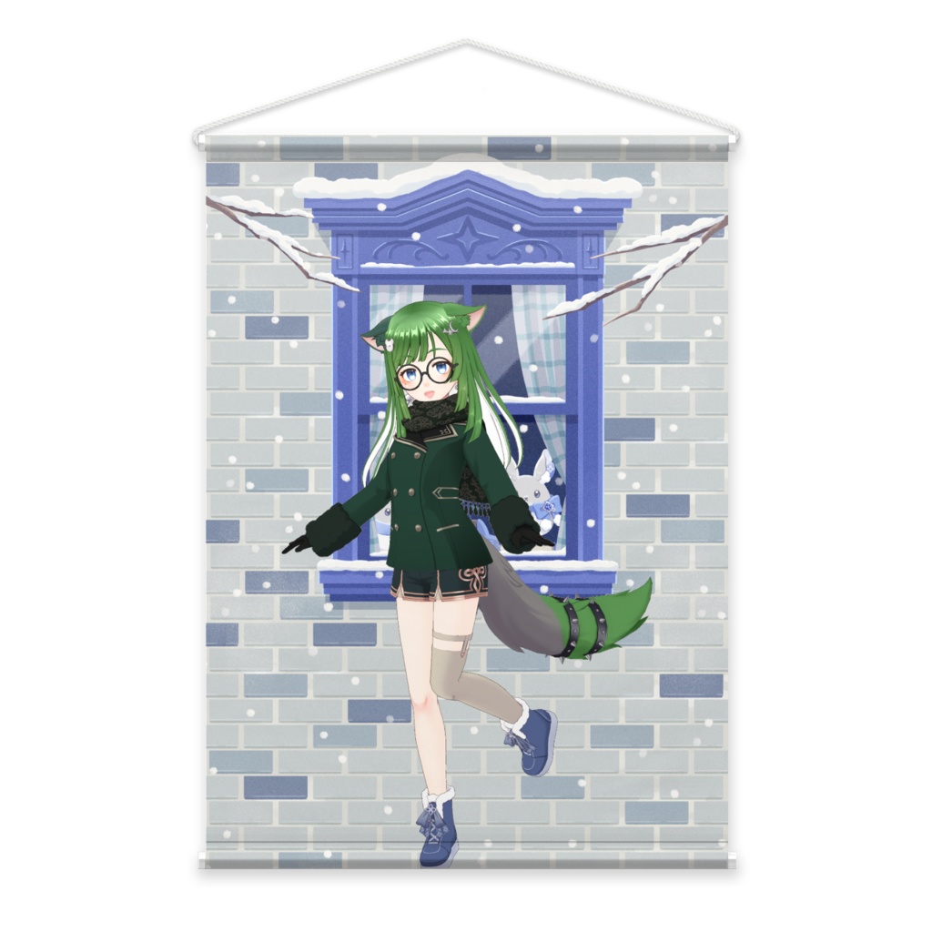 【にゃら】12月冬コーデ-タペストリー-G0337