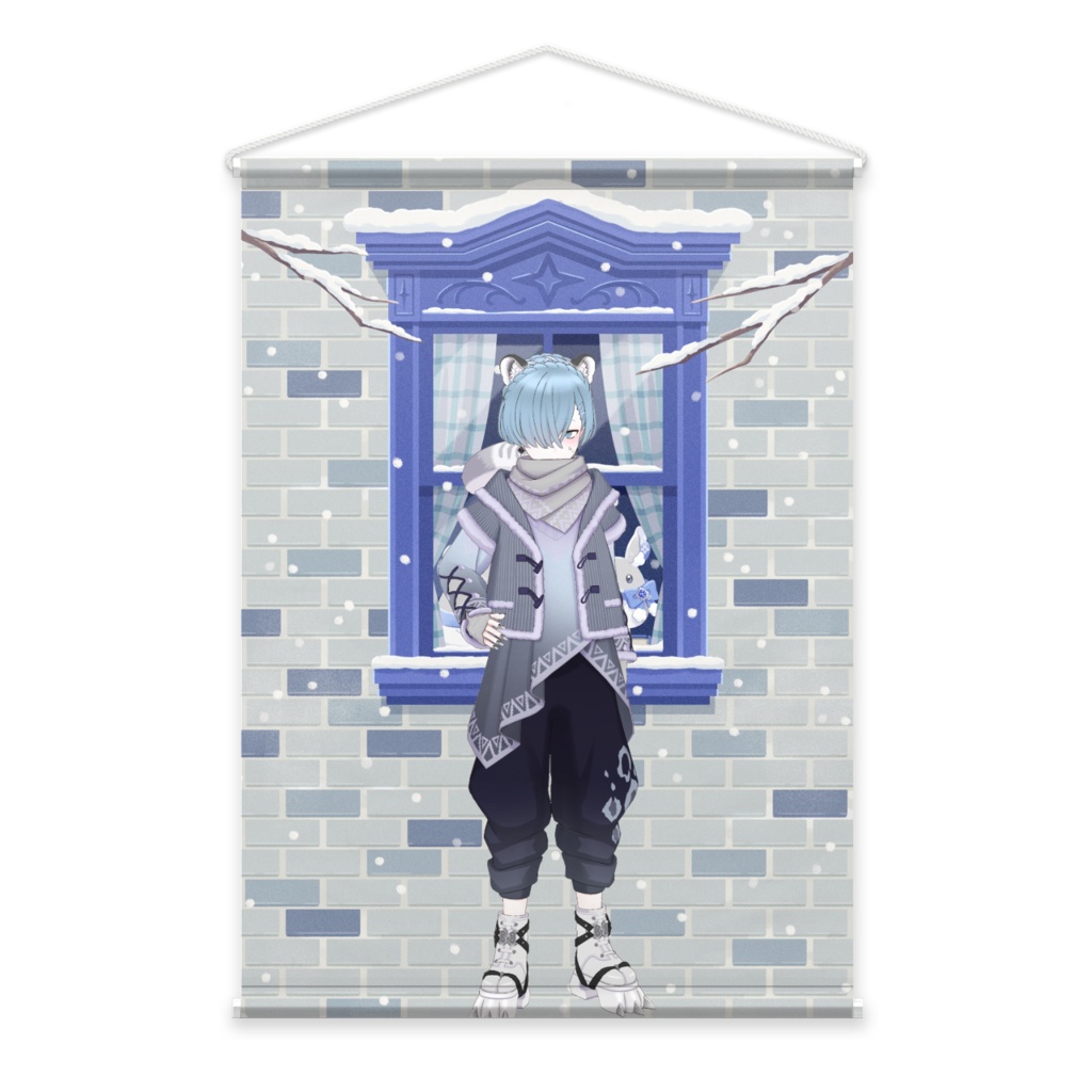 【もふねこ。】12月冬コーデ-タペストリー-G0486