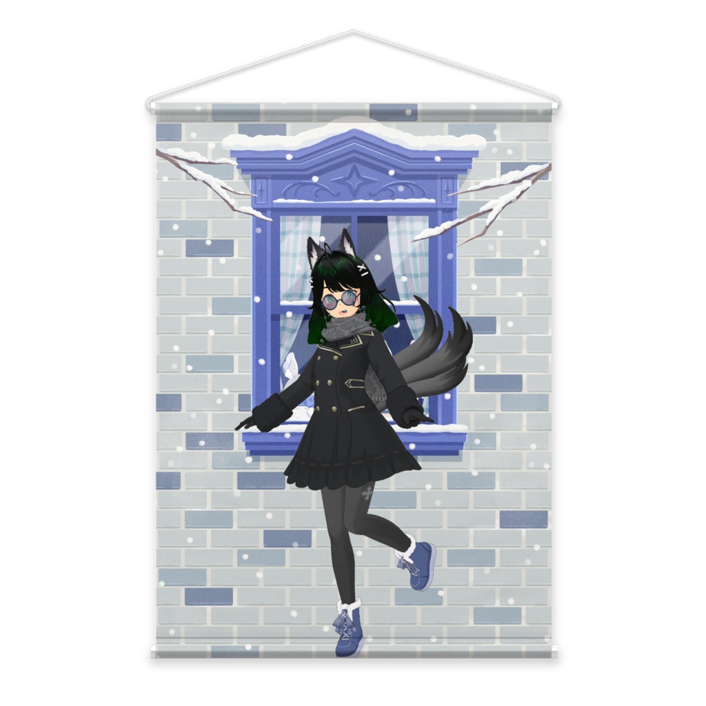 【丸眼鏡-青色】12月冬コーデ-タペストリー-G0630