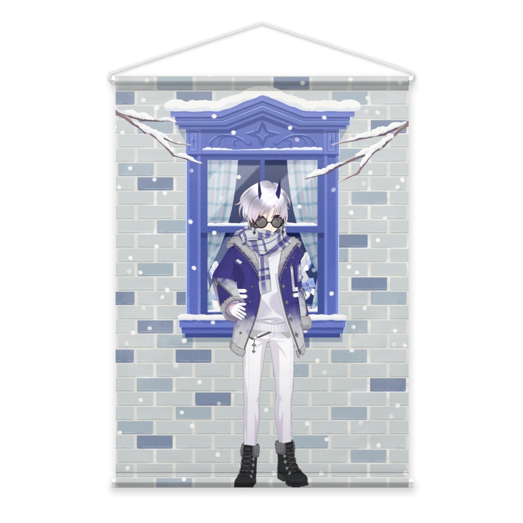 【夜猫 しゅらるん】12月冬コーデ-タペストリー-G1036