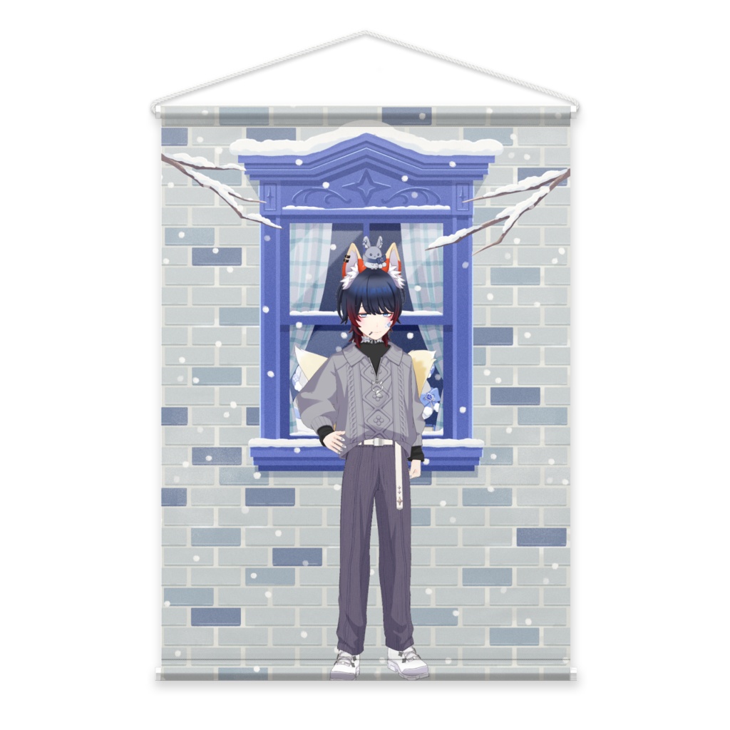 【夜縹黒須こんこん】12月冬コーデ-タペストリー-G1042