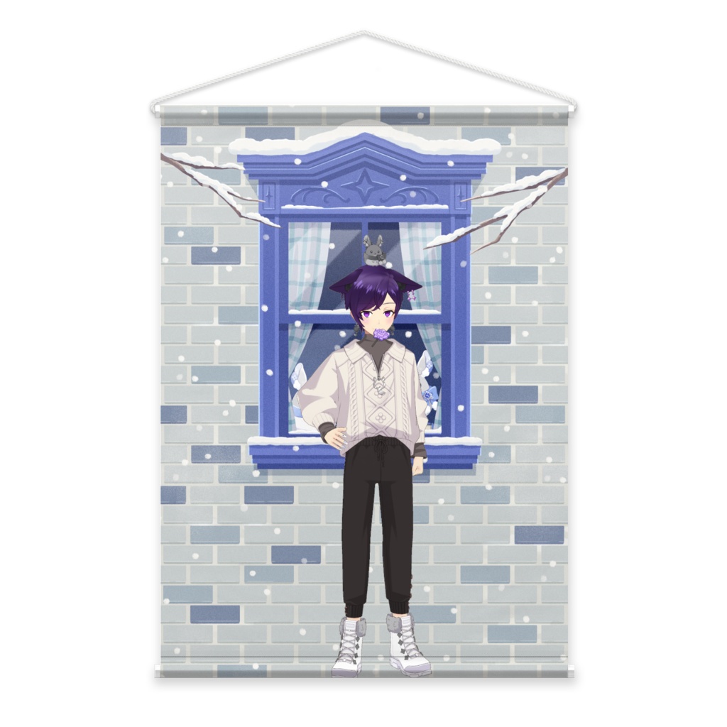 【忠犬まおぶー】12月冬コーデ-タペストリー-G0874