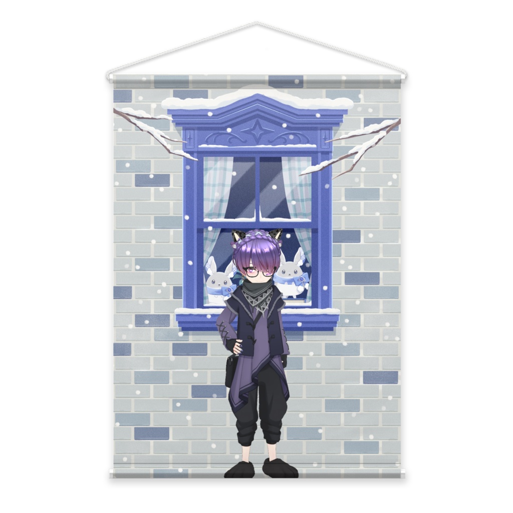 【黒猫の闇丸】12月冬コーデ-タペストリー-G0716