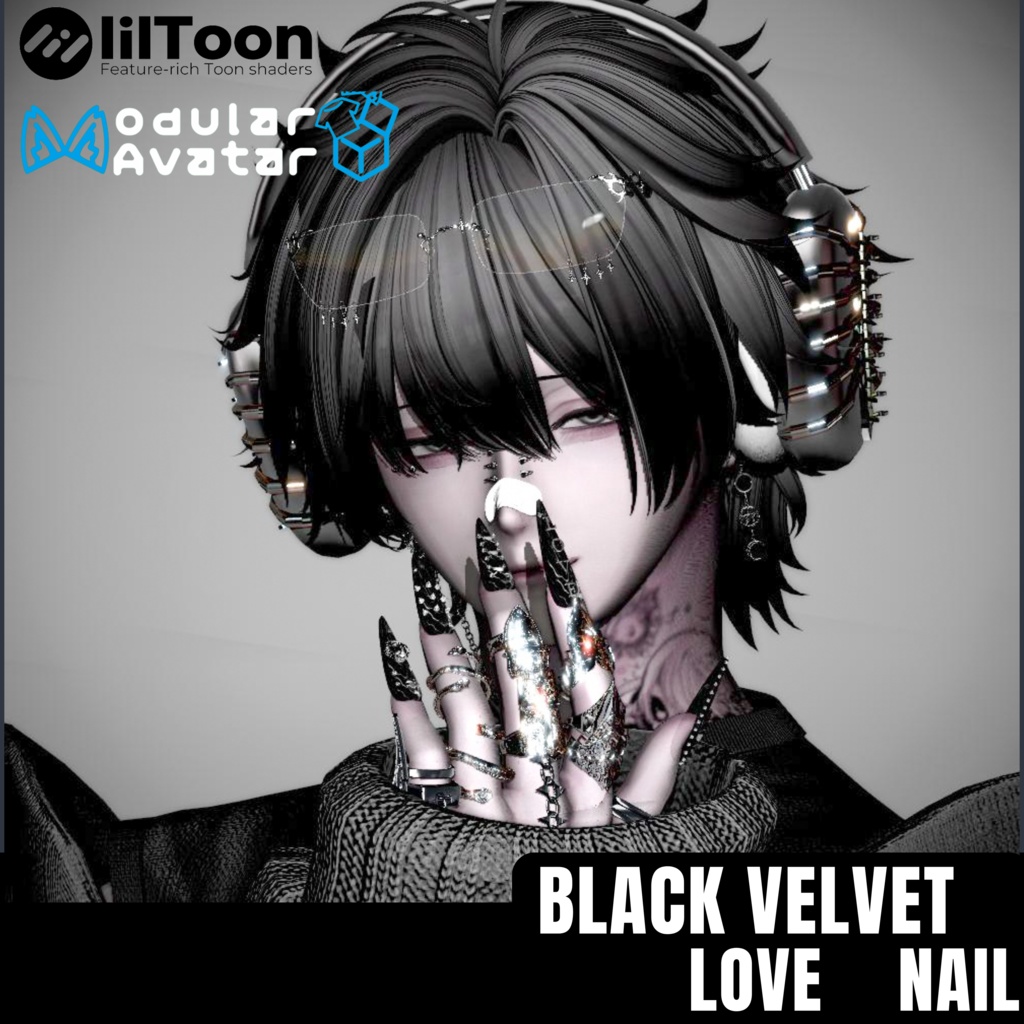 【複数アバター対応】Black Velvet Love　Nail【MA対応】