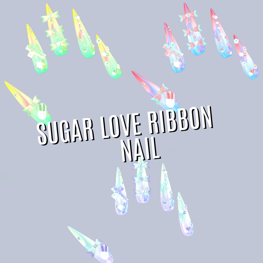 【vrchat用】複数アバター対応 Sugar Love Ribbon Nail【MA対応】