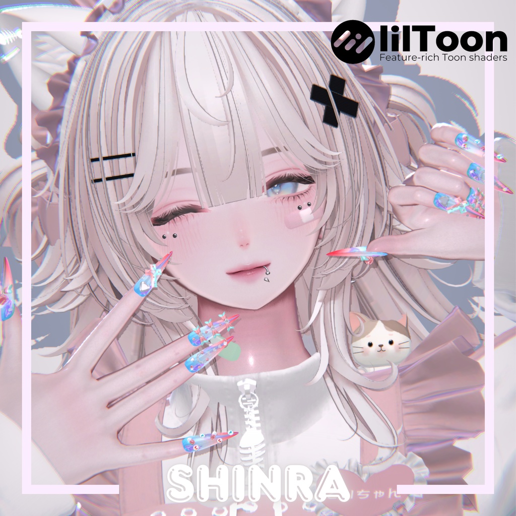 【vrchat用】複数アバター対応 Sugar Love Ribbon Nail【MA対応】