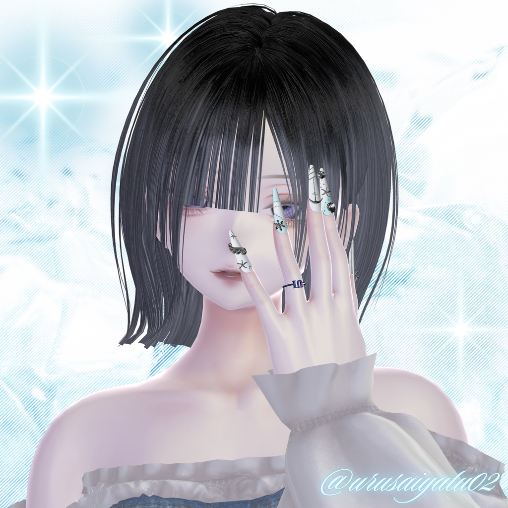 【VRC想定/45アバター対応】【MA対応】🐚Aqua Treasure Nail🌊