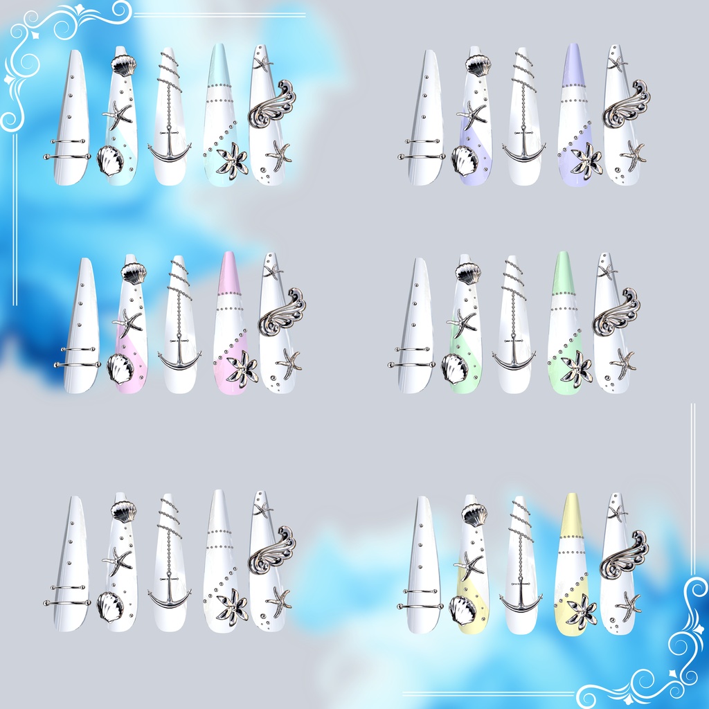 【VRC想定/45アバター対応】【MA対応】🐚Aqua Treasure Nail🌊