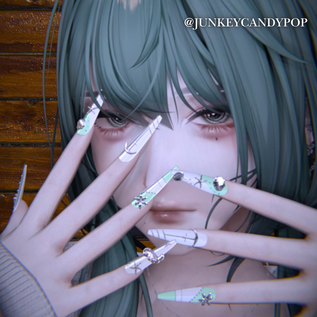 【VRC想定/45アバター対応】【MA対応】🐚Aqua Treasure Nail🌊