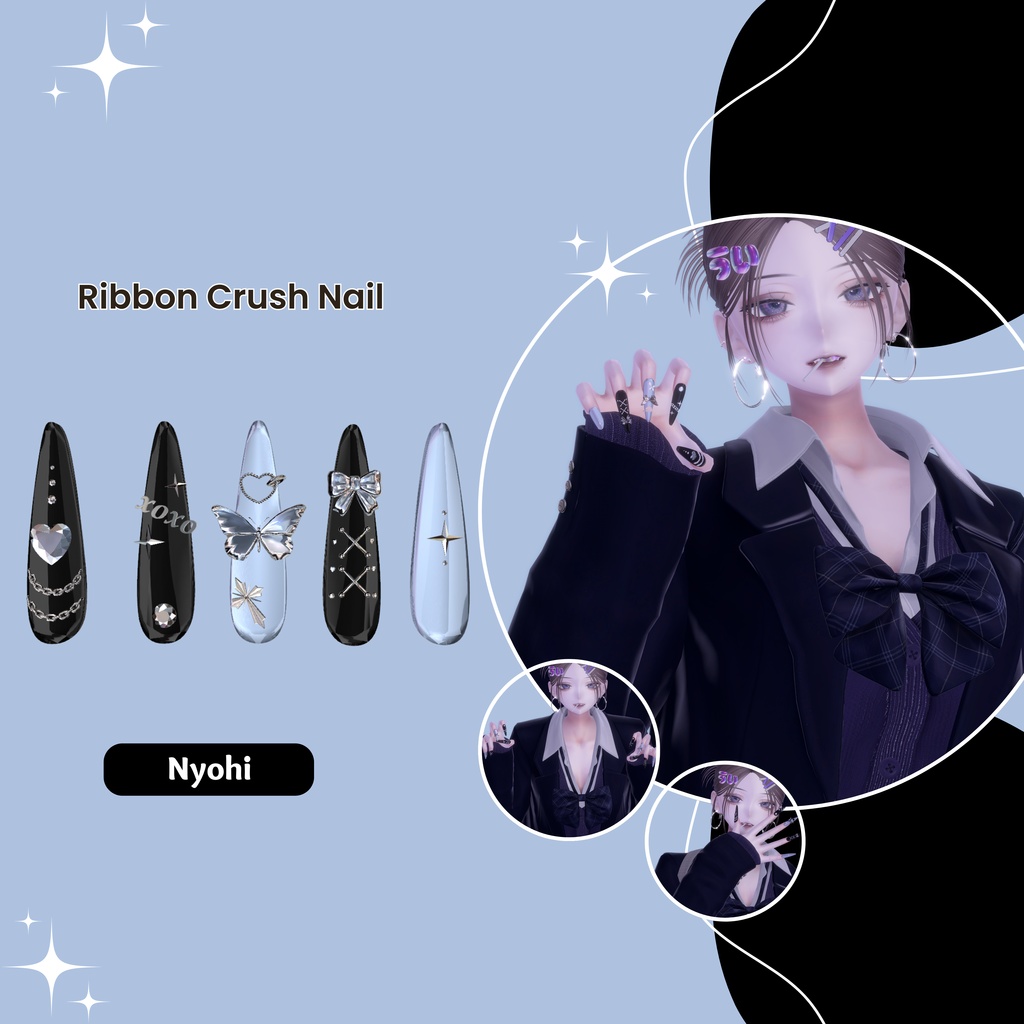 【VRC想定/50アバター対応】【MA対応】 🎀Ribbon Crush Nail🎀