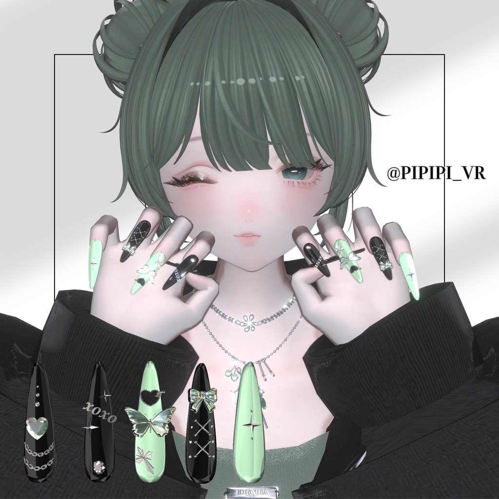 【VRC想定/50アバター対応】【MA対応】 🎀Ribbon Crush Nail🎀