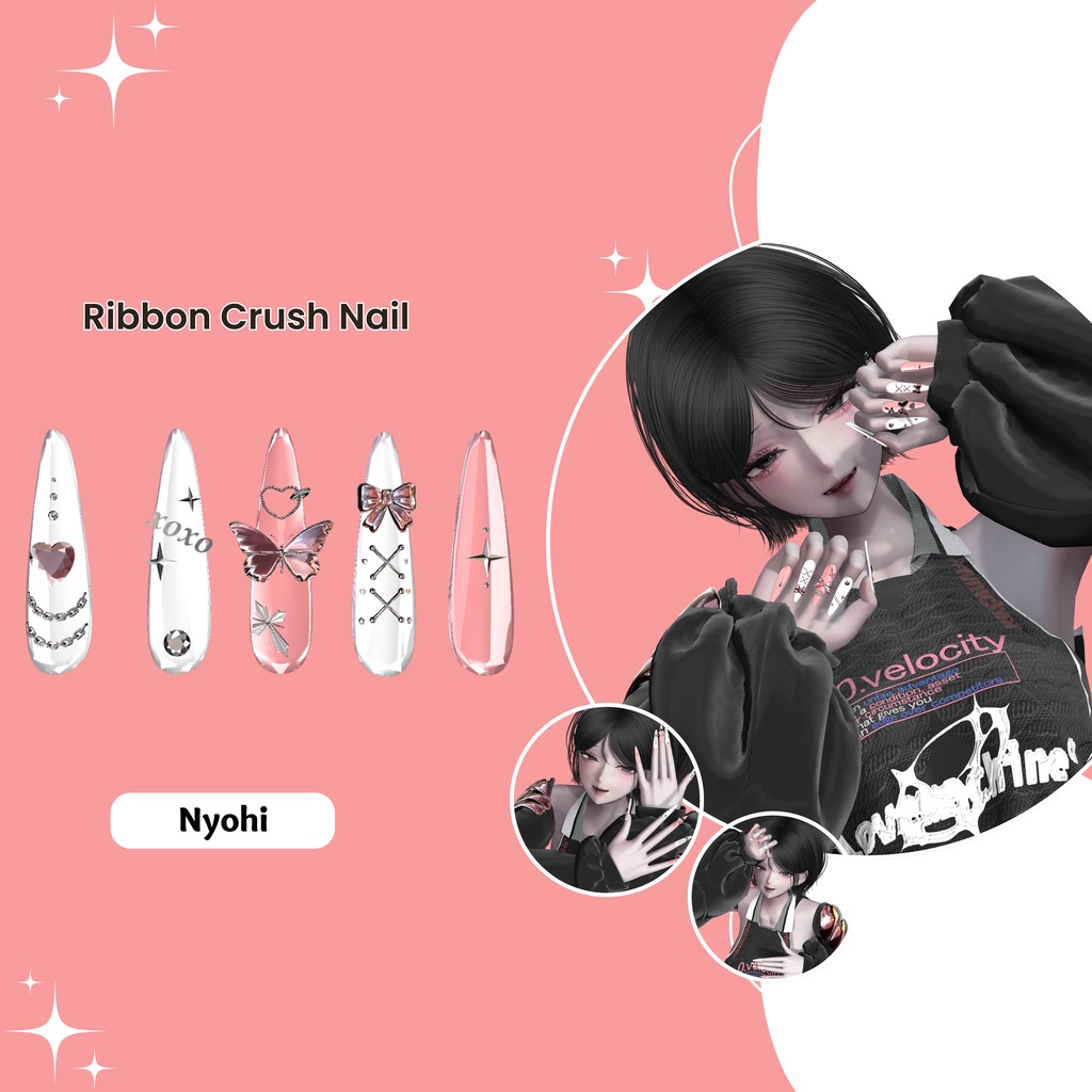 【VRC想定/50アバター対応】【MA対応】 🎀Ribbon Crush Nail🎀