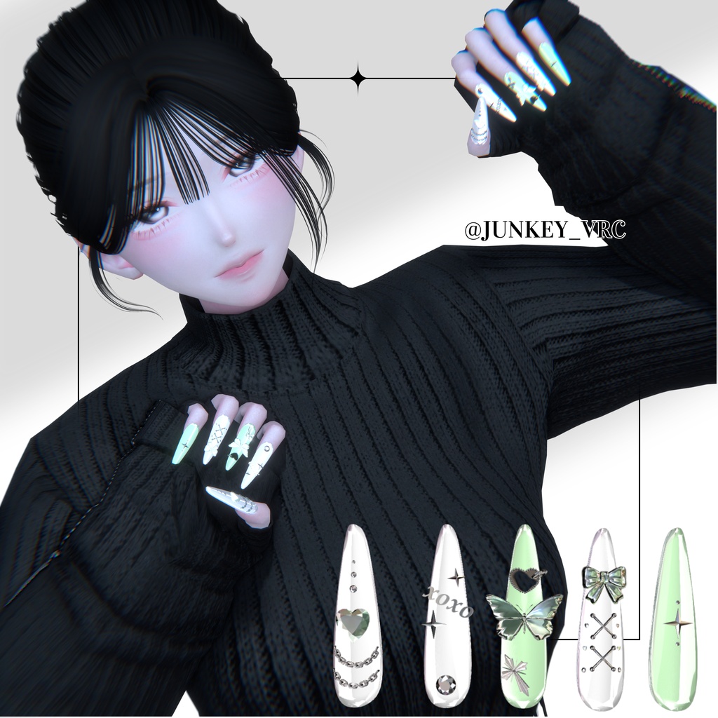 【VRC想定/50アバター対応】【MA対応】 🎀Ribbon Crush Nail🎀