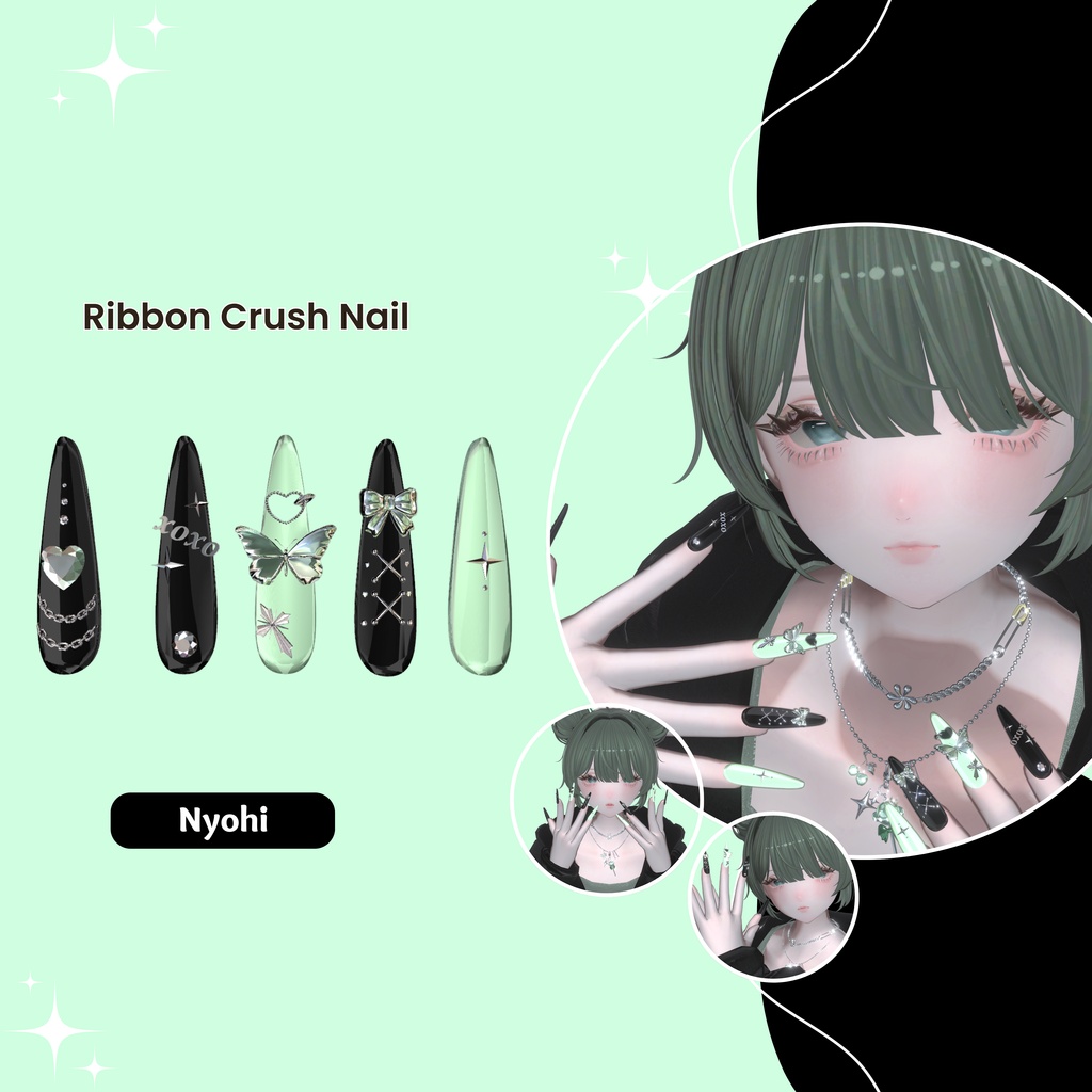 【VRC想定/50アバター対応】【MA対応】 🎀Ribbon Crush Nail🎀
