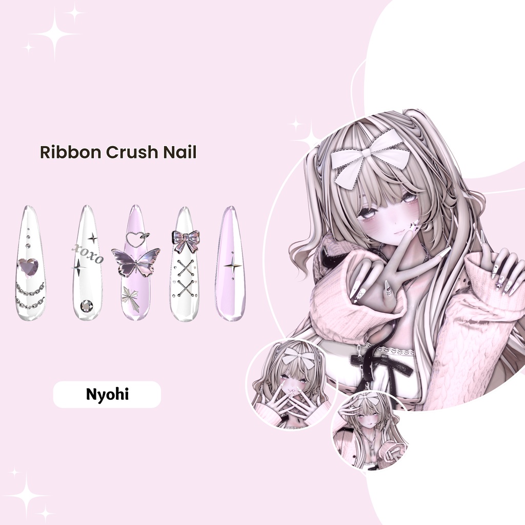 【VRC想定/50アバター対応】【MA対応】　🎀Ribbon Crush Nail🎀