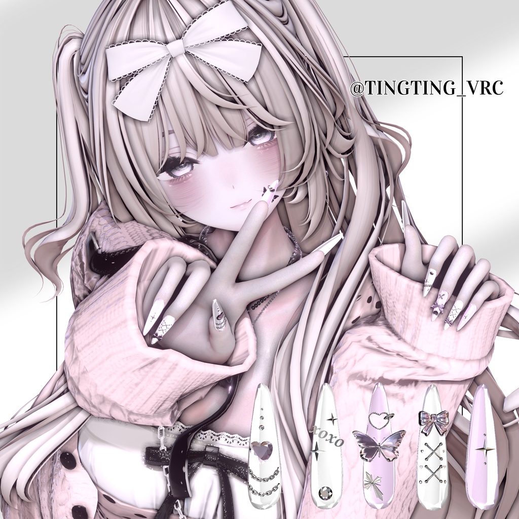 【VRC想定/50アバター対応】【MA対応】 🎀Ribbon Crush Nail🎀